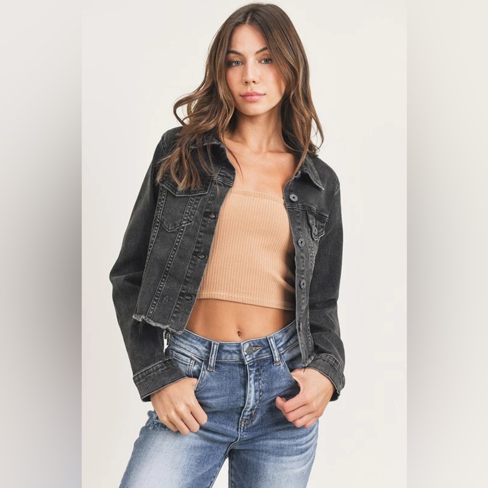 Risen Black Distressed Denim Jacket NWT